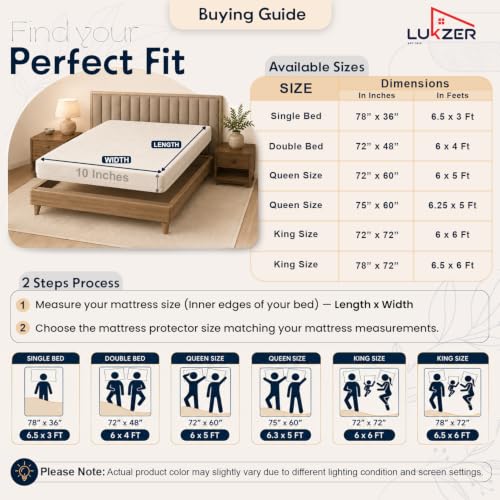 Image of Lukzer 100% Waterproof Diamond Aloe Vera Mattress Protector Queen Size 72 inch x 60 inch inch | 360 Elastic fit, Breathable, Hypoallergenic, Noiseless, Ultra-Soft Fitted Bed Protector /Deep Pocket Bed Cover