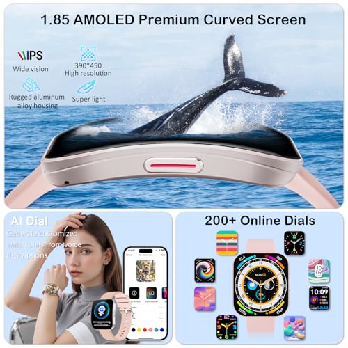 Smart Watch for Men Women, Answer/Make Calls,1.85"HD AMOLED Curved Display Fitness Watch with Blood Pressure Sleep Heart Rate Monitor, AI Dial, AI Q&A,120+ Sports True IP68 Waterproof Smartwatch,Peach2