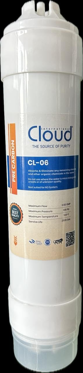 cloud cl-06 pre carbon water filter, ro system, 0.50 gpm maximum flow, 125 psi maximum pressure, 2500 gal service life pack of 2