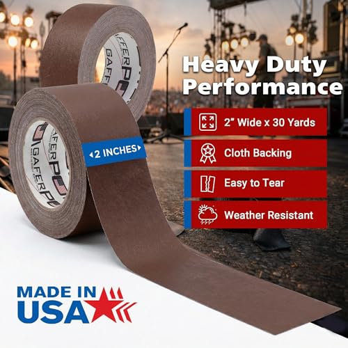Image of Gaffer Power Brown Gaffer Tape 2 inch x 30 Yards - Made in USA, Professional Grade, No Residue, Non-Reflective Matte Cloth Tape for Stage, Photography & Cable Management
