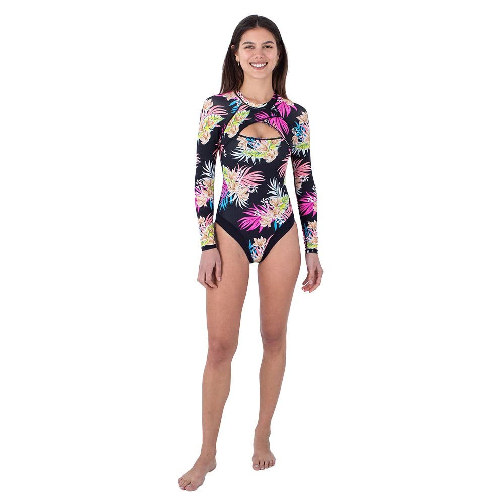 Hurley Women's Hana Cross Yoke Surfsuit One Piece Swimsuit, Black, L