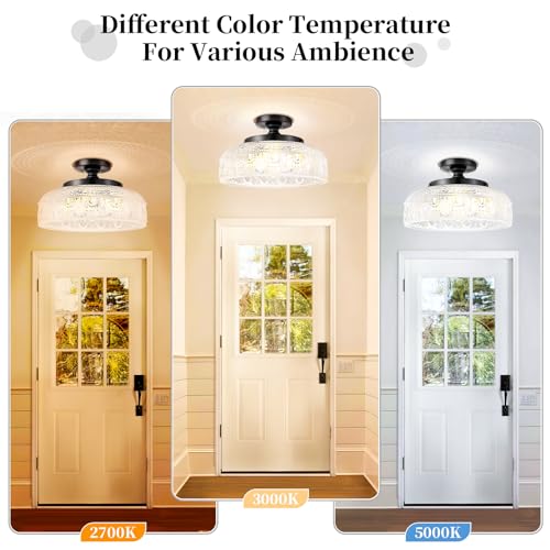 Lamomo Semi Flush Mount Ceiling Light, Upgraded Larger Black Hallway Light Fixture, 3-Bulb Globe Glass Close to Ceiling Light, Farmhouse Hanging Lamp for Bedroom Kitchen Bathroom, Bulbs Not Included by Lamomo - Image 5