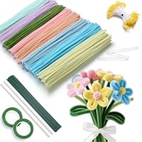 Pfeifenputzer zum Basteln Blumen Set 850 Stück 8 Farben Pipe Cleaner Flower Set mit Blumenkern Geschenkband,Geburtstag Weihnachtsdeko für Erwachsene Bastelfreunde DIY Pipe Cleaner Dekoration