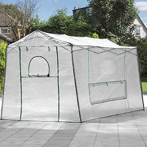 Joyside Walk-in Greenhouse 8.5 Ft x 7 Ft Pop-up Outdoor Green House Plant Gardening Canopy, Roll-up Zipper Entry Doors and 3 Large Roll-Up Side Windows with Garden Hand Shovel(Medium, White)