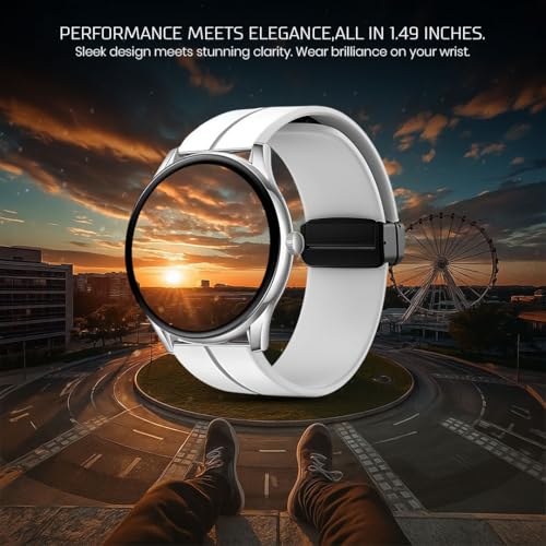 Image of PunnkFunnk Glavito Round Dial Smartwatch 1.49 inch AMOLED Display, 100+ Sports Modes, IP67, Health Tracking, Bluetooth Calling, Crown Control, 100+ Watch Faces for Men & Women (Magnetic White)