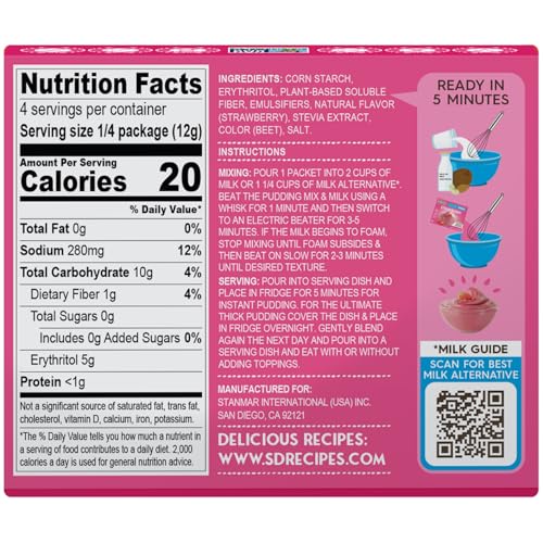 Image of Simply Desserts Strawberry Instant Pudding, Sugar-Free, 12-Pack - Healthy Dessert, Keto Snacks, Vegan & Diabetic-Friendly, Kosher, 1.7 Oz Ea