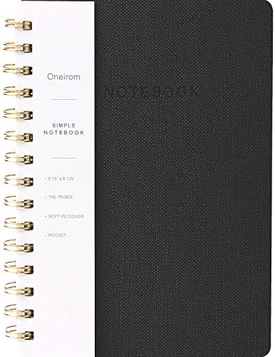 Oneirom Spiral Notebook, Black Spiral Notebook-6.10" x 8.19" College Ruled Journal with Inner Pockets and 160 Pages,PU Leather Cover Business Journal, Twin-Wire Binding Notebook Perfect for Office & Home School Supplies