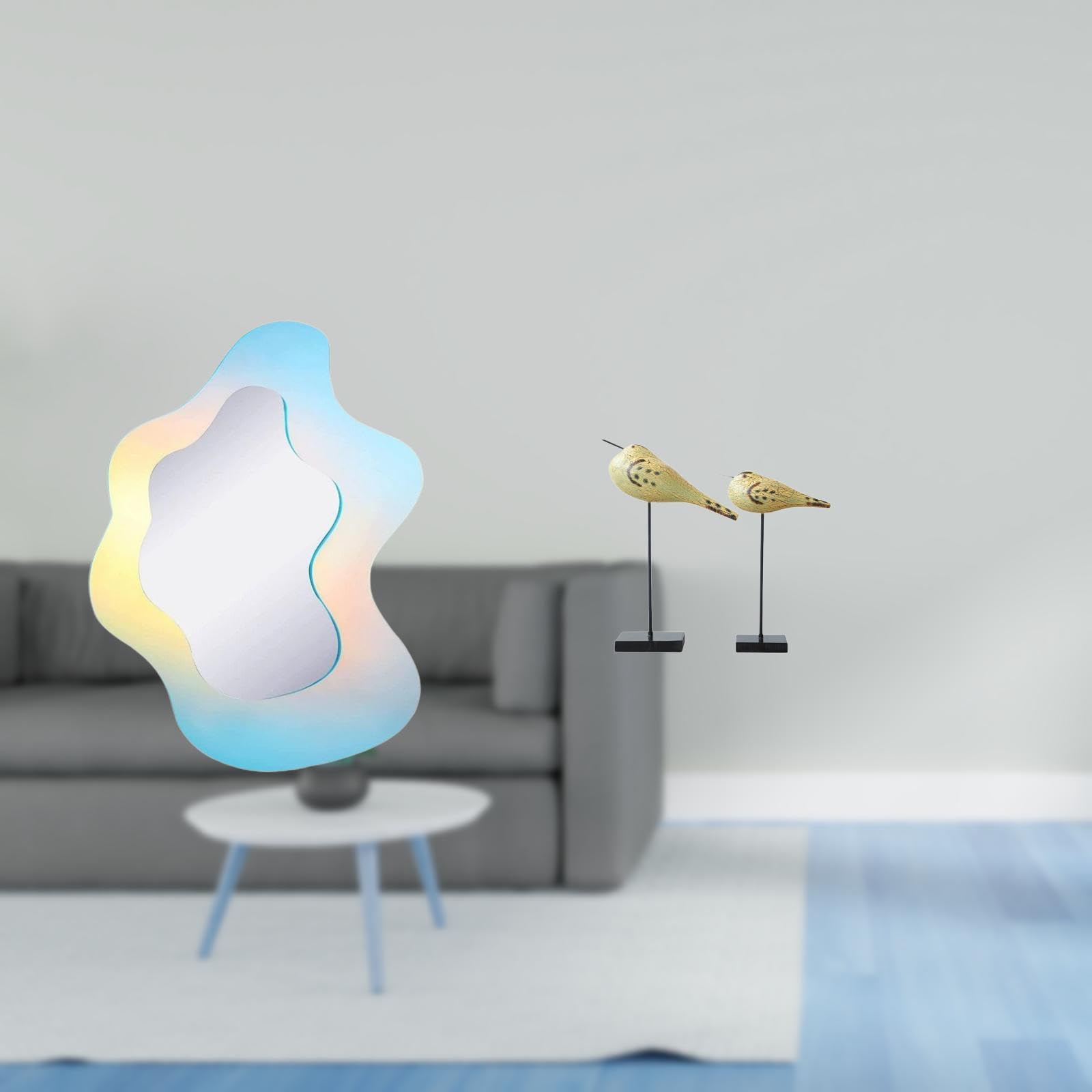Enakshi® Modern Wavy Acrylic Mirror and Wood Bird Statues Decorative Bathroom Wall and Desktop Ornaments for Bedroom Entrance Indoor Decor|Home & Garden | Home Decor | Mirrors-image-22