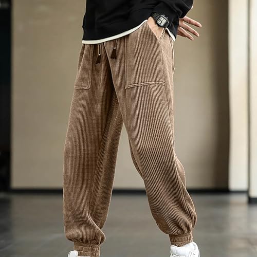 Men's Corduroy Pants Texture Baggy Sweatpants Waffle Loose Fit Elastic Waist Casual Jogger Pants with Pockets Big and Tall2