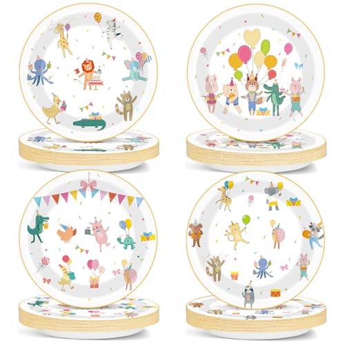 48Pcs Animal Parade Party Birthday Decorations Plate 7 Inch Jungle Safari Animal Plates Zoo Pals Dessert Plate Wild Animals Disposable Tableware for Kids Girls Boys Zoo Carnival Birthday Baby Shower
