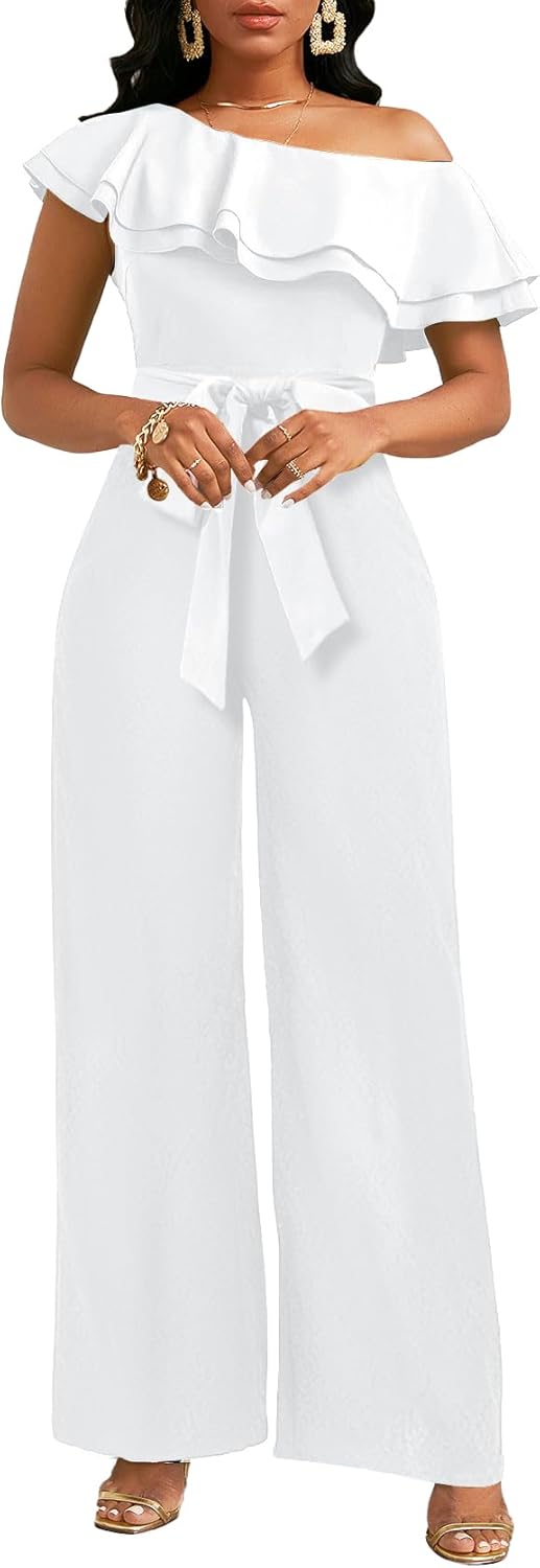 Usmixi Jumpsuits For Women Dressy Evening Party Sexy Strapless Pleated Wide Leg Empire Waist Jumpsuits Overalls Summer Tube Top Sleeveless Solid Long For
