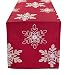 Embroidered White Snowflake Holiday Christmas Red Table Runner. 16"x70" Rectangular. One Piece.