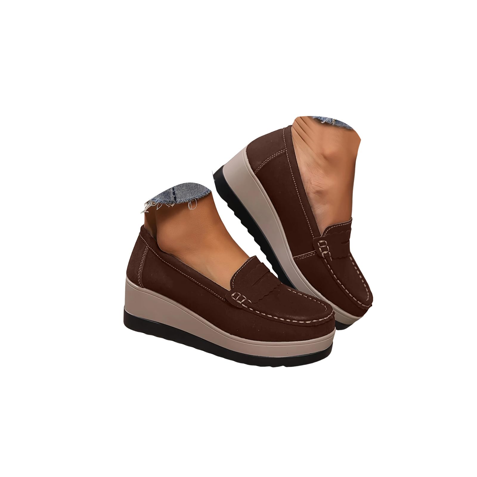 Platform Loafers for Women Comfortable Womens Business Casual Shoes Lug Sole Chunky Wide Width Loafers for Women Slip