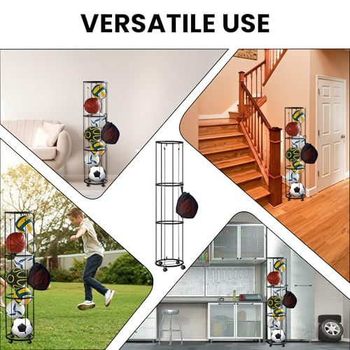Shiawase 3 Tier Ballständer mit Rollen Sparende Abnehmbare Stehend Ballhalter mit Netto, Ball Aufbewahrungsregal, Garage Ball Aufbewahrung Sports Storage für Volleyball, Basketball, Fußball