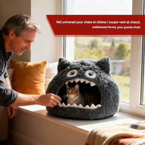 Panier pour chat couvert lit dôme maisonnette chiot petit chien coussin amovible - 3