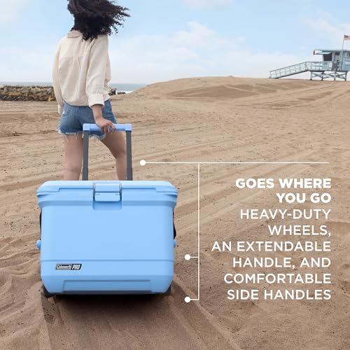 Image of Coleman Pro Heavy-Duty 55qt Wheeled Ultra-Light Premium Hard Cooler, Extra-Thick Insulation Keeps Ice up to 5 Days, 92-Can Capacity, Heavy-Duty Wheels