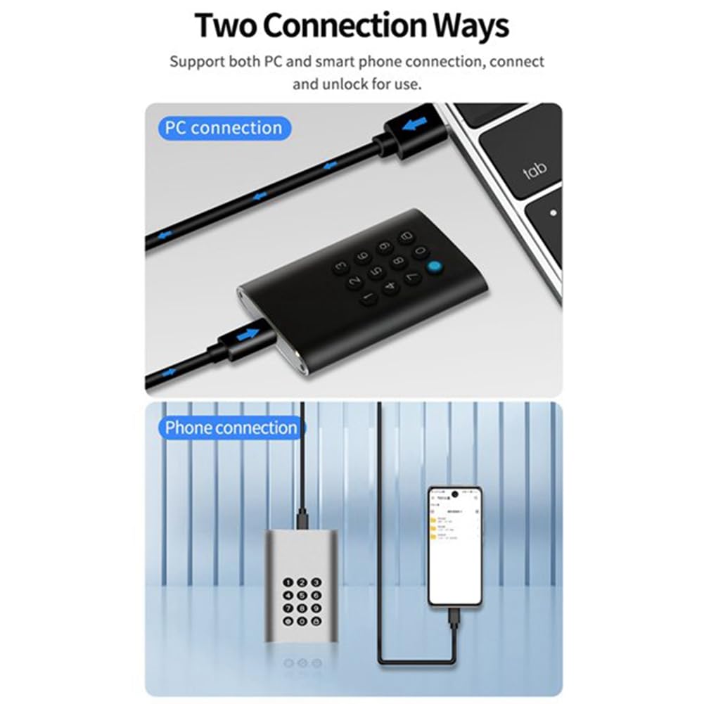 Disco Duro Externo PortáTil USB-C Caja de Disco Duro Cifrada Unidad de Estado SóLido Cifrada de 128 GB (Negro)