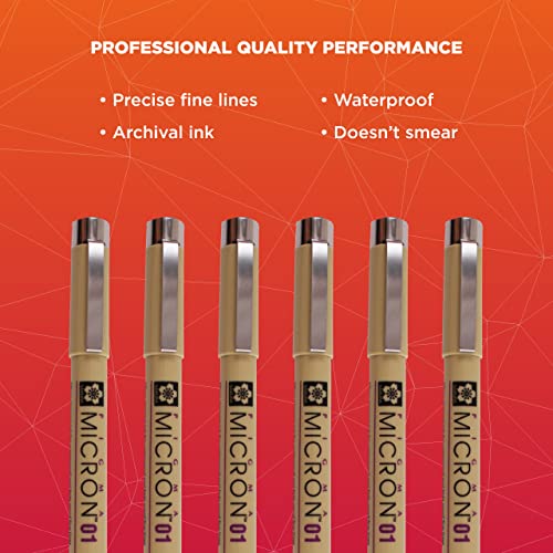 Sakura Pigma Micron Fineliner Pens - Archival Black And Colored Ink Pens - Pens For Writing, Drawing, Or Journaling - Black And Assorted Colored Ink - 01 Point Size - 6 Pack #TOP3