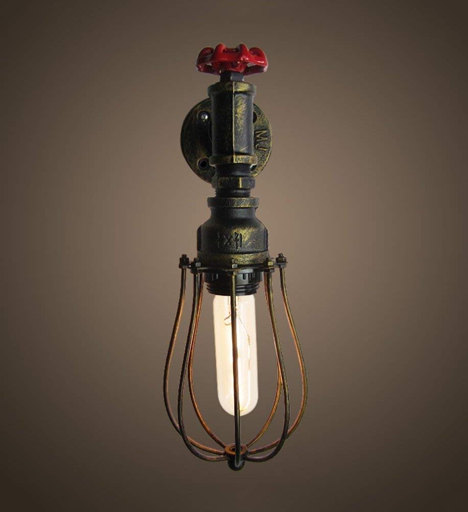 con válvula Lámpara de Jaula de Bronce Pantalla Fuentes de luz Edison Tubería de Agua Vintage rústica Aplique de Pared de Larga duración Steampunk Retro Lámpara de Pared para Sala de Estar Pasillo