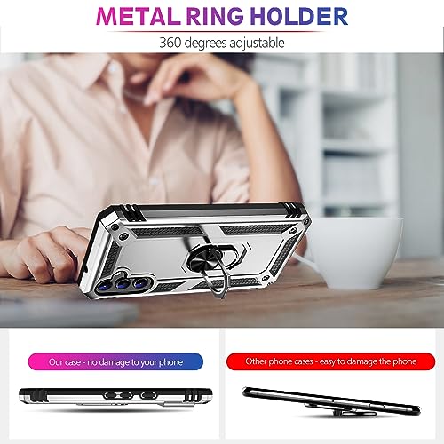 Image of for Samsung Galaxy S26 Plus Case with Screen Protector, Heavy Duty Military Grade Shockproof Rugged Protective Cover for Samsung S26 Plus Phone Case with Metal Ring Magnetic Kickstand (Silver)