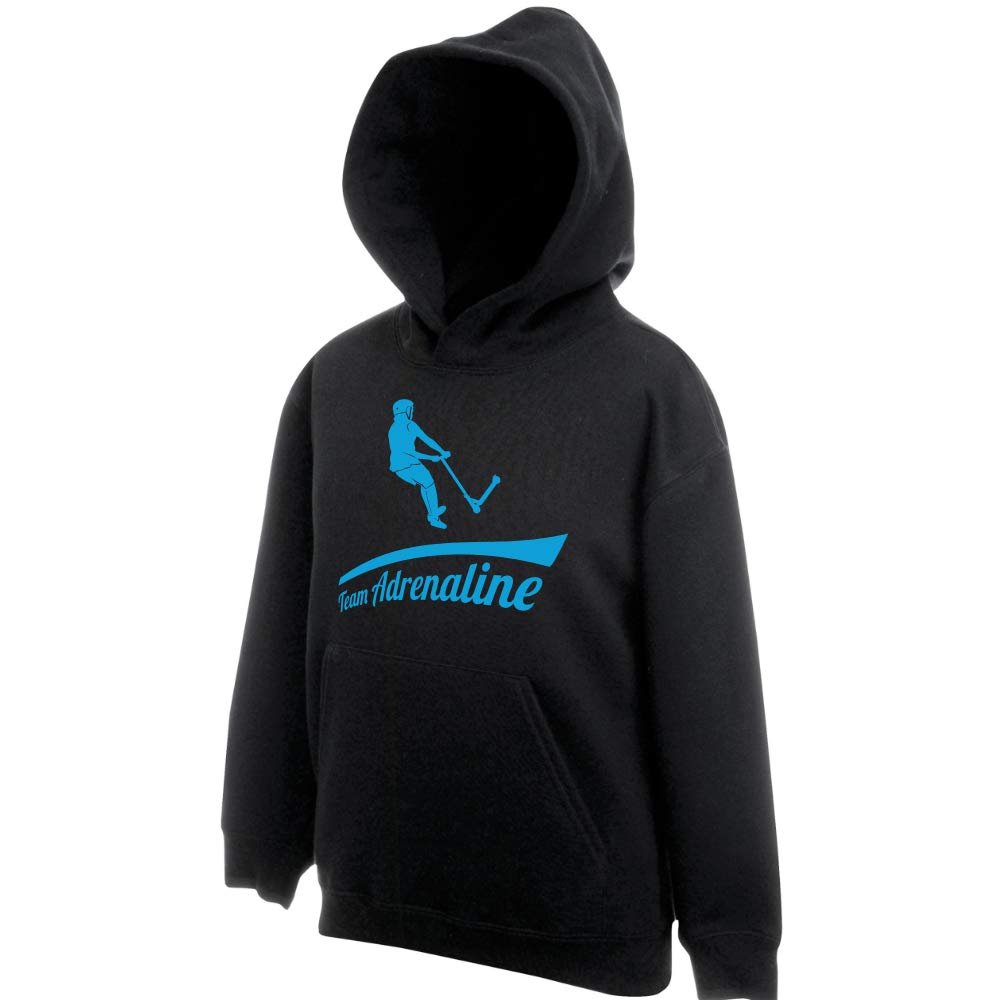 Davesdisco Boys Black Team Adrenaline, Push Kick Stunt Scooter, Extreme Sports, Childrens Kids Girls Hoody Hoodie, 13