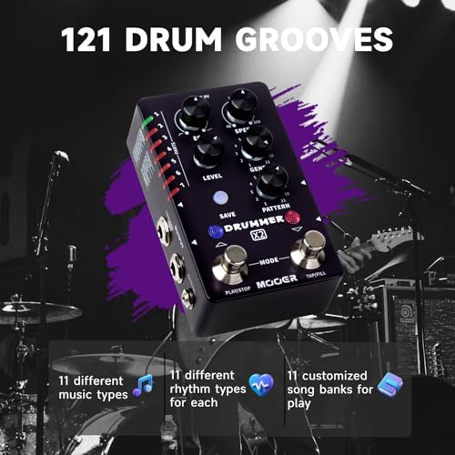 Image of MOOER Drum Machine Guitar Pedal with 121 Drum Grooves 11 Music Styles 7 Rhythm Slots Fill Function Tap Tempo Knob for Electric Guitar Bass (X2)