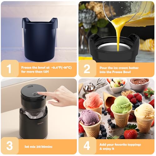 Image of BRIOBITE Ice Cream Maker - Rechargeable & Compact Electric Ice Cream Machine for Gelato, Milkshakes & Sorbet,Double-Insulated Bowl,Easy to Clean,Perfect for 1-2 Servings