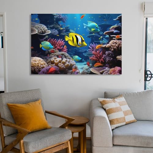 Toile poisson coloré solution décoration murale rapide prête à poser