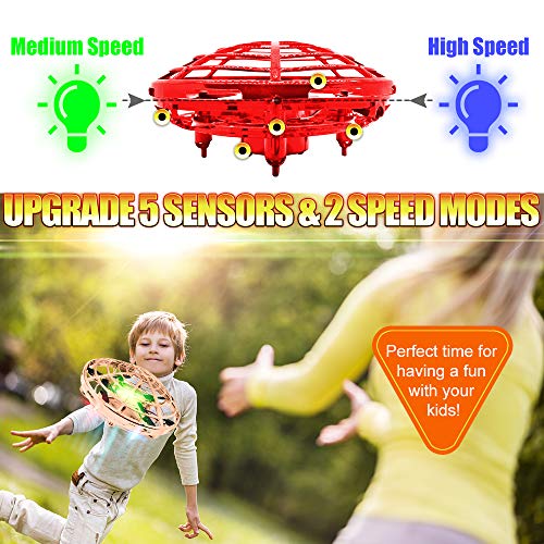 Hand Drones, Hand Operated Drones, econoLED Boy Toys Kids Hand Controlled Flying Ball Drone,Hands Free Mini Flying Ball Helicopter with 2 Speed & 5 LED Lights for Boys, Girls, Kids Gift (Light Red) - Thumbnail 5