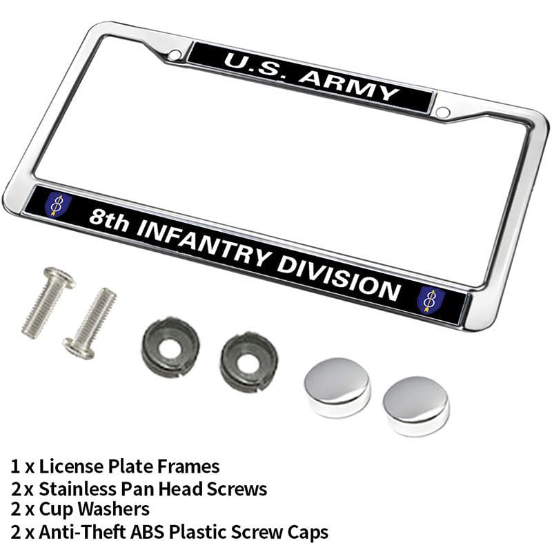 Image of US Army Infantry License Plate Frame for Military Infantry Division Flag Weather-Proof Army 8th Infantry Vet License Plate Frame Thankful Gift