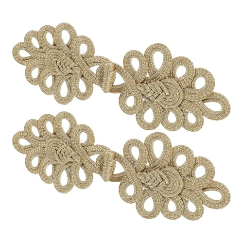 Toyvian 2piezas Botón de Rana Nudo Chino Decorativo Cierre de Rana para Suéteres Disfraces Manualidades de Costura Doradas