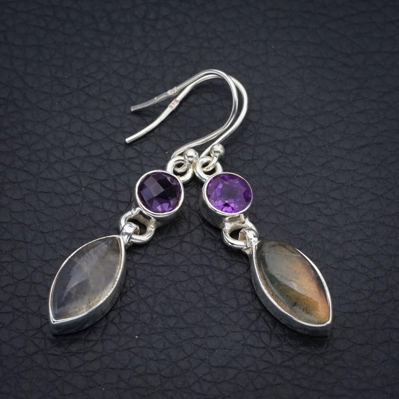Boucles d'oreilles labradorite améthyste argent 925 anti-allergie StarGems - 2