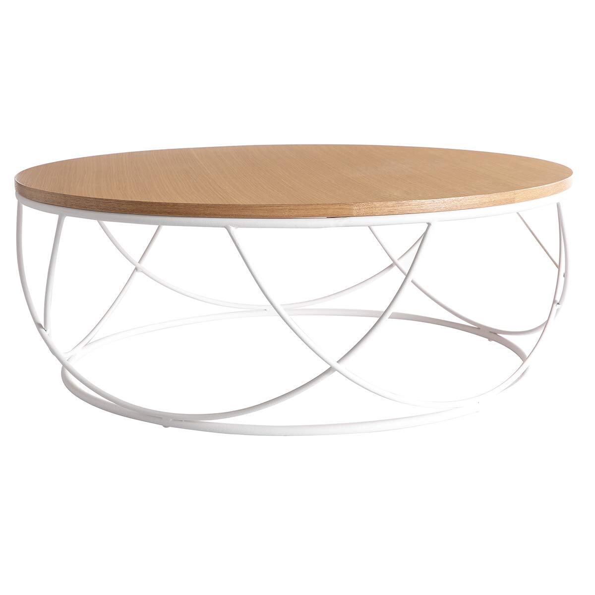 Miliboo Table Basse Ronde Bois Clair chêne et métal Blanc D80 cm Lace