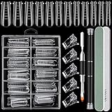 Dual Nail Form Set Clear Gel Nail Extension Mold 12 Sizes with Scale Full Cover, Dual-ended Gel Brush and Nail File Tips Clip Buffer Polisher