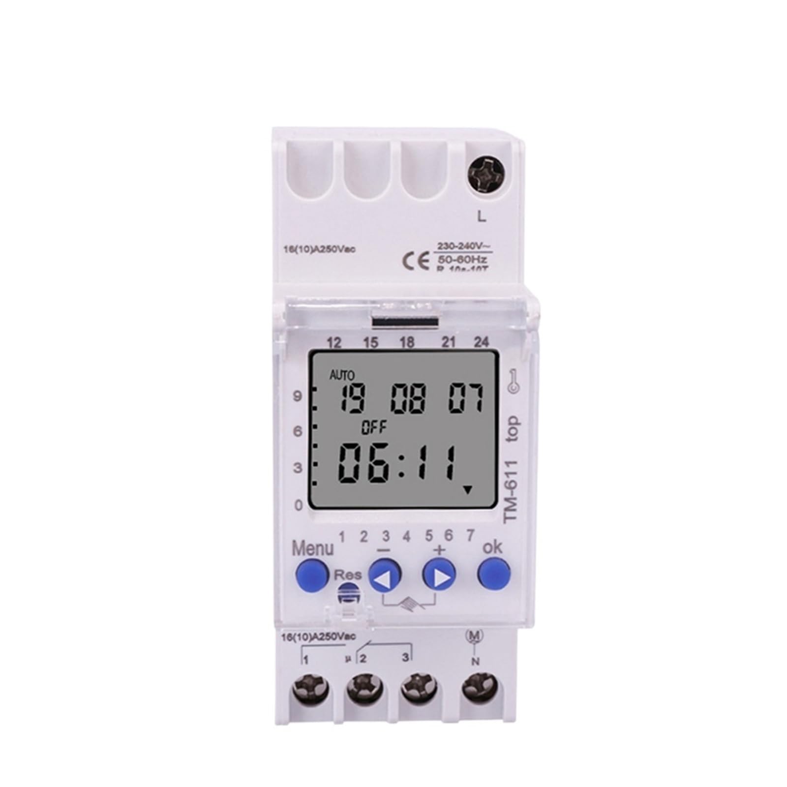 ESXSWYDR TM611 Time Control Switch side view showing DIN rail clip