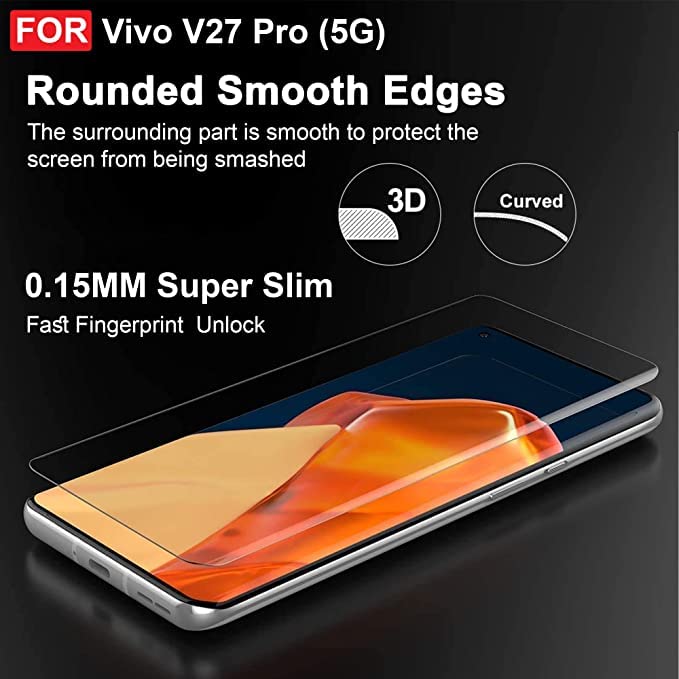 Image of NEW'C Tempered Glass Compatible For Vivo V27 Pro 5G Advanced Border-Less Full Edge To Edge Uv Screen Protector And Easy Installation Kit For Cellphone(Pack Of 1) By Blacksheep