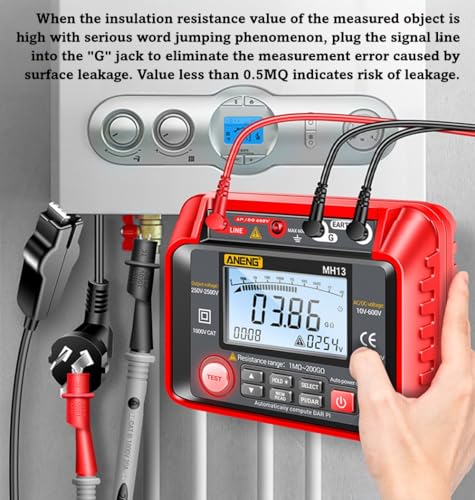 Image of MH13 1MΩ-200GΩ Megohmmeter, 250V-2500V Insulation Resistance Tester, 10V-600V AC /DC Volt Meter, Auto Ranging 2000 Counts, LCD Display, 100 Data Storage, Leaking Shielding