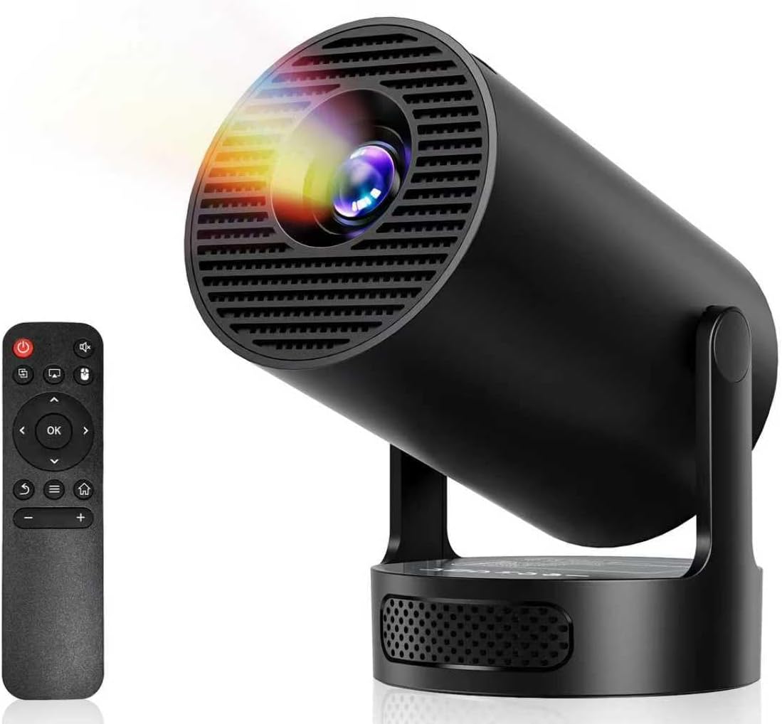 Imagem de Projetor para uso doméstico, ultracompacto, versão atualizada de 2025 com Android TV 14.0, rotação de 270°, alto-falante externo HiFi, 27.000 lúmens, resolução 1080p e suporte a 4K, projeção de curto alcance, alto brilho, para teto.