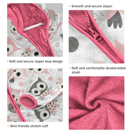 OTVEE Pink Cartoon Owls Kids Hoodie Jacket Fall Spring Full Zip Warm Outwear Coat3