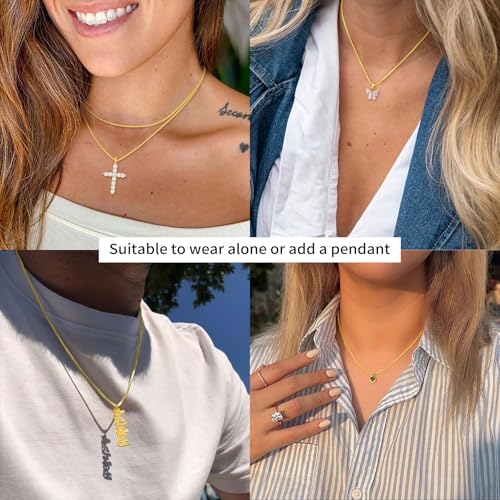 ASHINE 18K Gold Box Chain Necklace for Women, 1mm Italian Lobster Clasp Chains, Dainty & Sturdy Necklace with Silver Polishing Cloth Available in 16-36 Inch3
