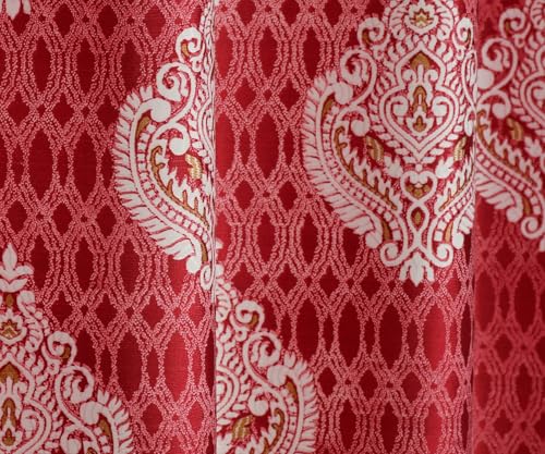 Image of Homefab India 1 Piece Polyester Printed Curtains Room Darkening Panel - Window 5 feet, Damask Maroon Curtain