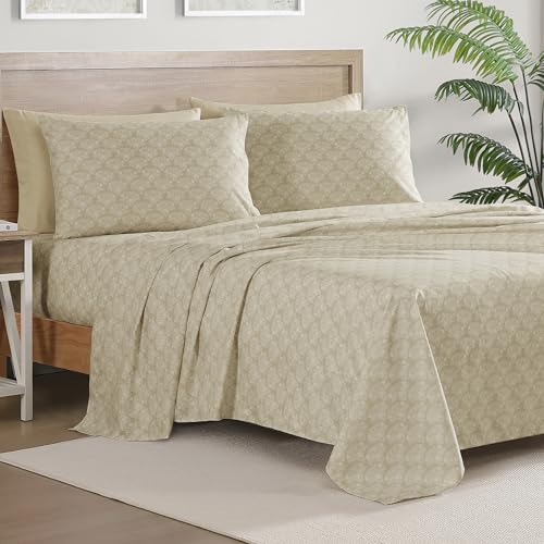 Caribbean Joe 6-Pc Queen Sheet Set w/Cooling Pillowcases, Shell Medallion by CARIBBEAN JOE - Used condition - Image 2