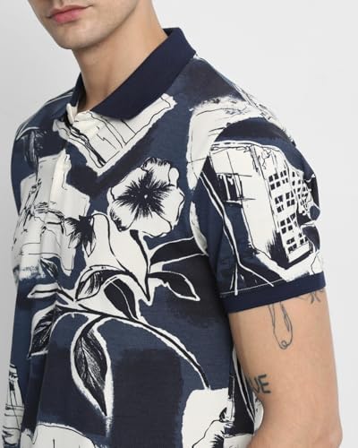 Image of MUFTI Navy Tropical Polo T Shirt