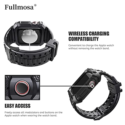Fullmosa Watch Band, Rugged Iwatch Band Silicone With Screen Protector And Bumper Case For Men, Compatible With Apple Watch Series 8/7/6/5/4/Se2/Se (44Mm, Black) #TOP2