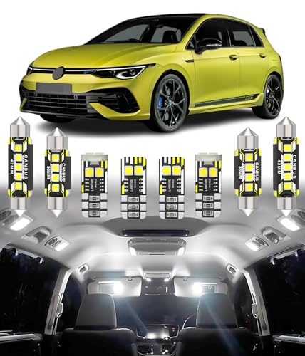 KIT LED AUTO POTENZIATO: Progettato per una compatibilità perfetta con Volkswagen VW GOLF GTI 6 7 MK6 MK7 2008 2009 2010 2011 2012 2013 2014 2015 2016 2017 2018, questo kit LED premium offre un upgrade completo dell'illuminazione interna.
