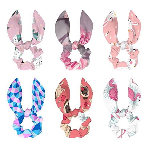 Chouchous pour cheveux lot de 6 avec nœud papillon à motif flamants roses pour queue de cheval