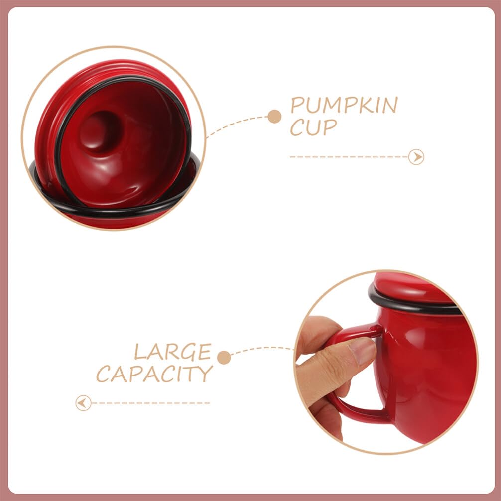 Halloween Mottoparty Emaille Kaffeebecher 2 Stück 580ml mit Deckel Rot | Leicht, Mikrowellengeeignet, Robust, für Reise und Büro, Schlichtes Design, Einfacher Transport, Emailliert