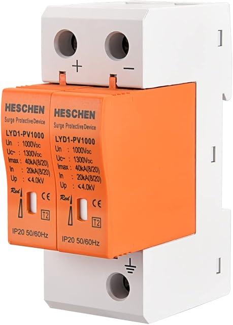 Heschen Surge Protective Device for PV, LYD1-PV1000, 2P 1000VDC 20KA, Fire-Proof, 35mm DIN Rail Mounting