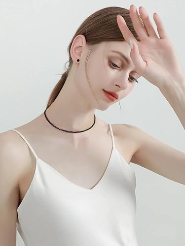 Miniatura 4 de Genuine Stone Choker Beaded Choker Necklace S925 Earrings Facet Crystal Choker Jewelry Sets 3MM Beaded Necklace 14"+3" Adjustable Dainty Necklace