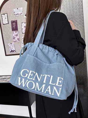 Bolso Tote de mezclilla casual grande para mujer miniatura 3